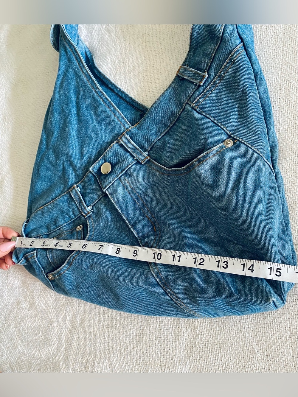 Denim Shoulder Hobo Bag in Blue - Picture 11 of 14